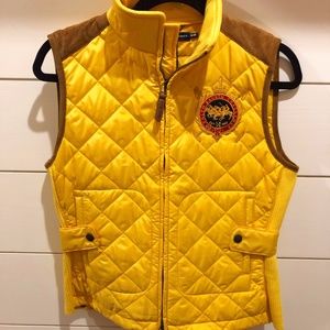 Ralph Lauren Blue Label Women Sport Vest Yellow Size Medium Leather Trim Zip Up